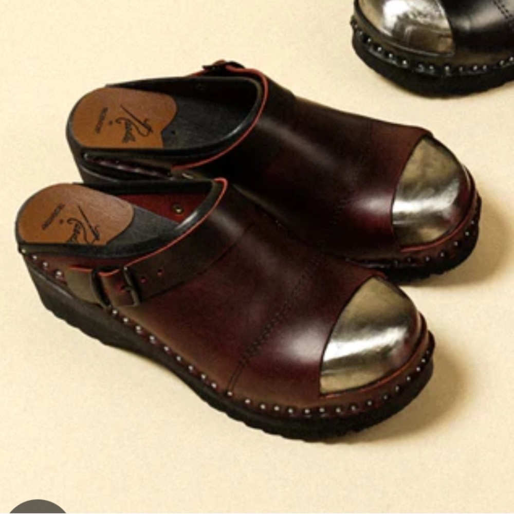 Needles x Troentorp Burgandy Clogs with Silver Toe